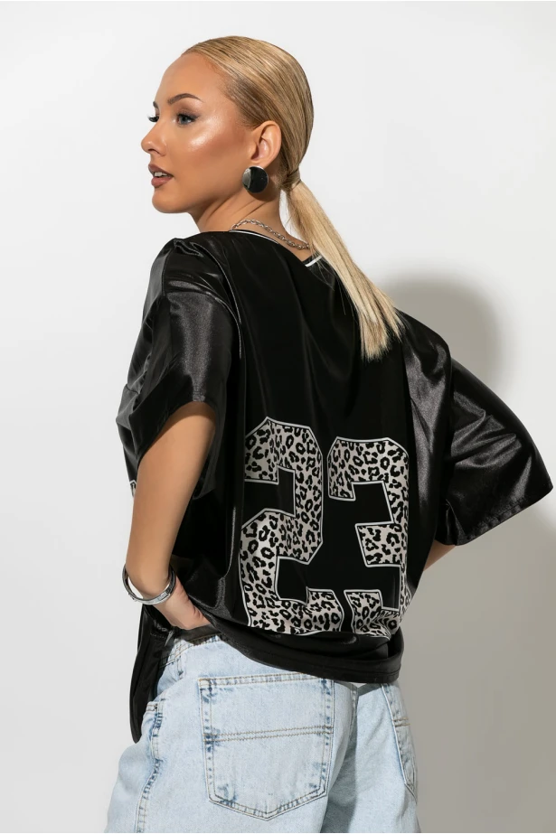 Oversized T-Shirt με στάμπα 23 leopard μαύρο Oversized T-Shirt με στάμπα 23 leopard μαύρο