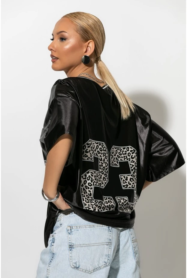 Oversized T-Shirt με στάμπα 23 leopard μαύρο