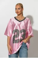 Oversized T-Shirt με στάμπα 23 leopard ροζ