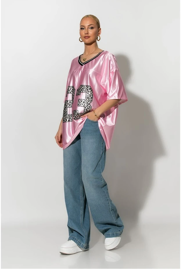 Oversized T-Shirt με στάμπα 23 leopard ροζ