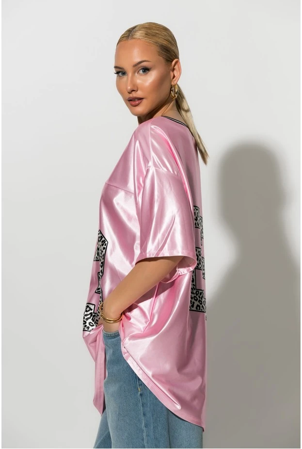 Oversized T-Shirt με στάμπα 23 leopard ροζ