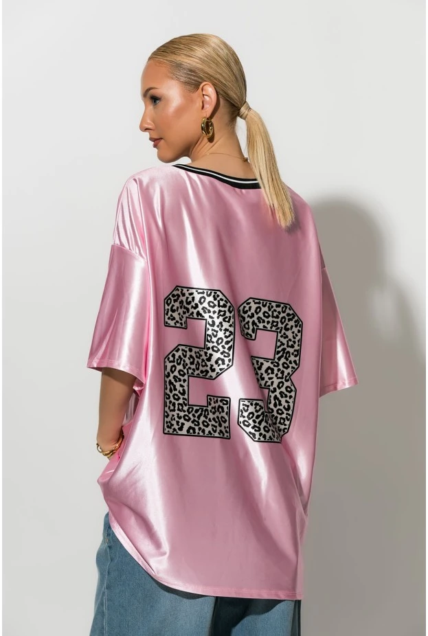Oversized T-Shirt με στάμπα 23 leopard ροζ
