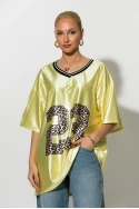 Oversized T-Shirt με στάμπα 23 leopard κίτρινο