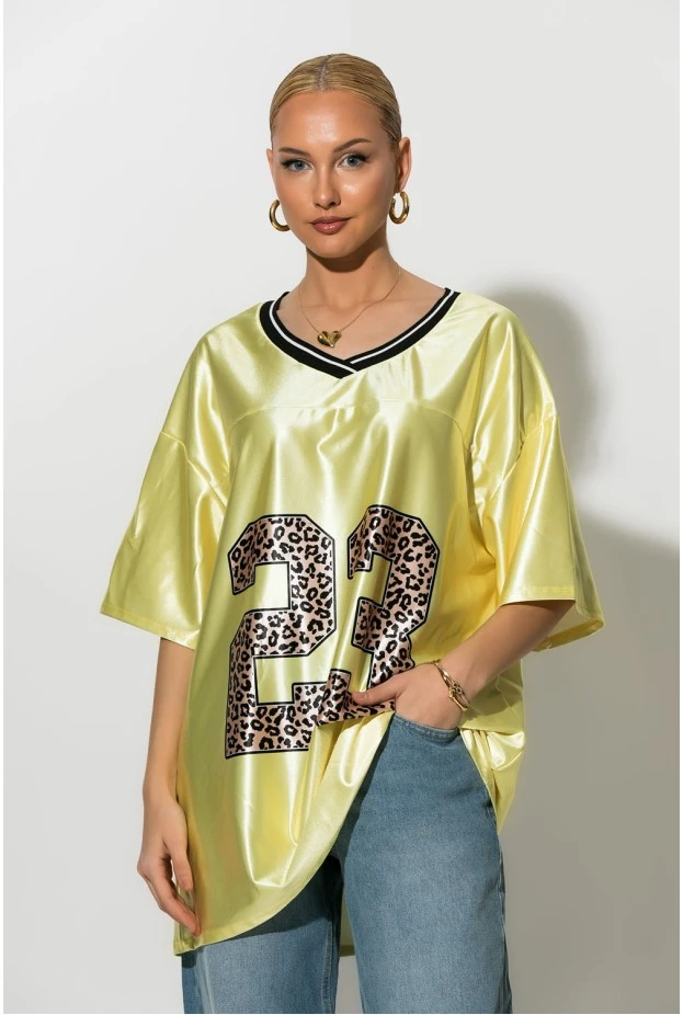 Oversized T-Shirt με στάμπα 23 leopard κίτρινο