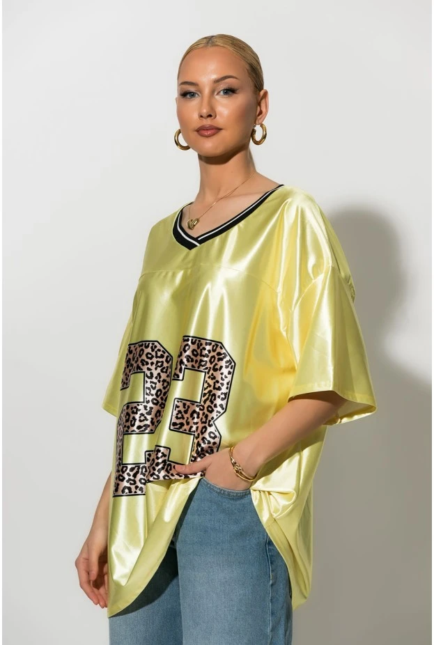 Oversized T-Shirt με στάμπα 23 leopard κίτρινο