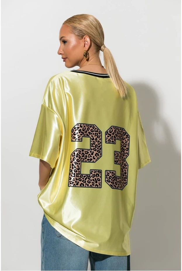 Oversized T-Shirt με στάμπα 23 leopard κίτρινο