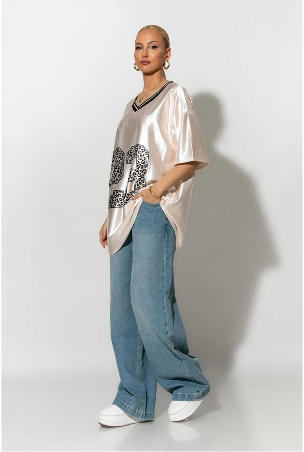 Oversized T-Shirt με στάμπα 23 leopard μπεζ