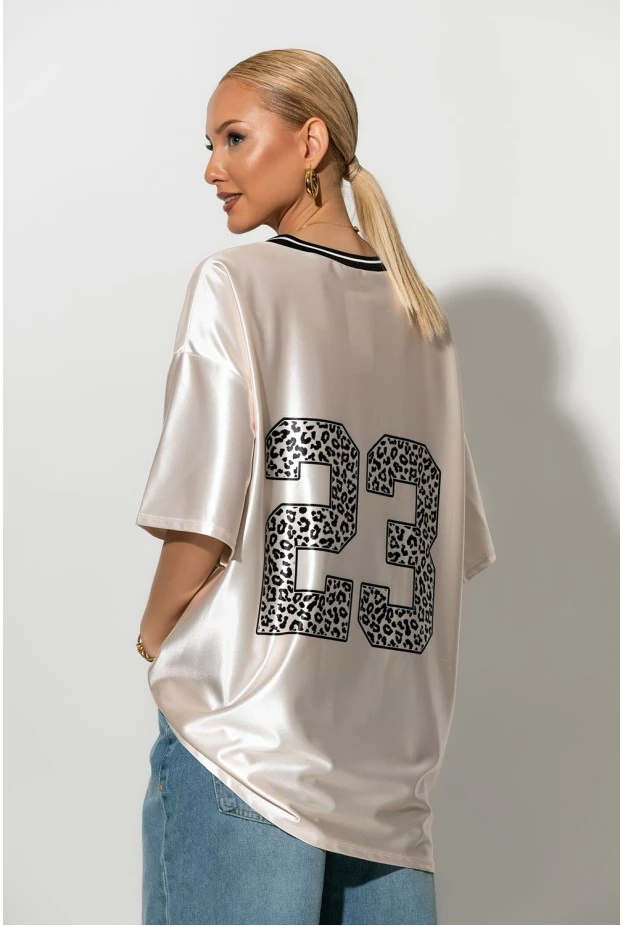 Oversized T-Shirt με στάμπα 23 leopard μπεζ
