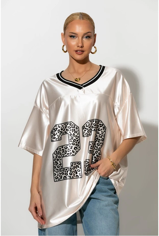 Oversized T-Shirt με στάμπα 23 leopard μπεζ