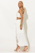 Σετ crop top και φούστα-φάκελος με φερμουάρ και κεντητά κοχύλια λευκό