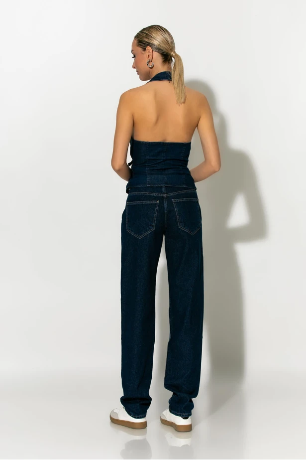 Jean straight fit low rise μπλε ντένιμ