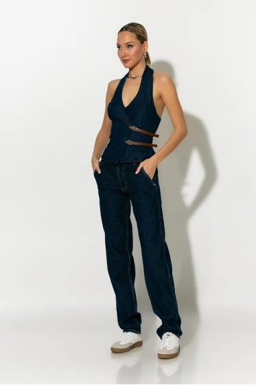 Jean straight fit low rise μπλε ντένιμ