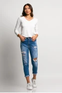 Jean loose fit με μεγάλες φθορές μπλε σκούρο Jean loose fit με μεγάλες φθορές μπλε σκούρο