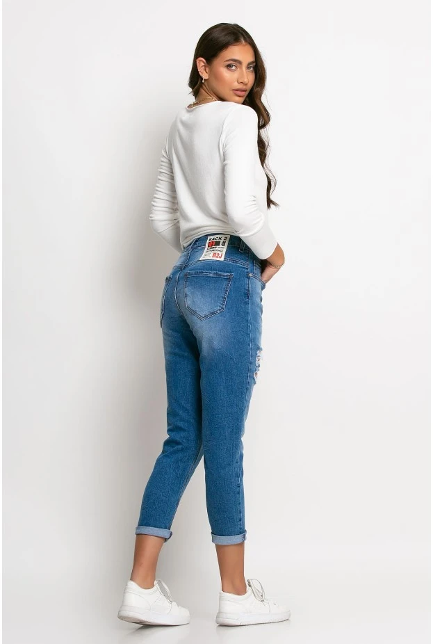 Jean loose fit με μεγάλες φθορές μπλε σκούρο
