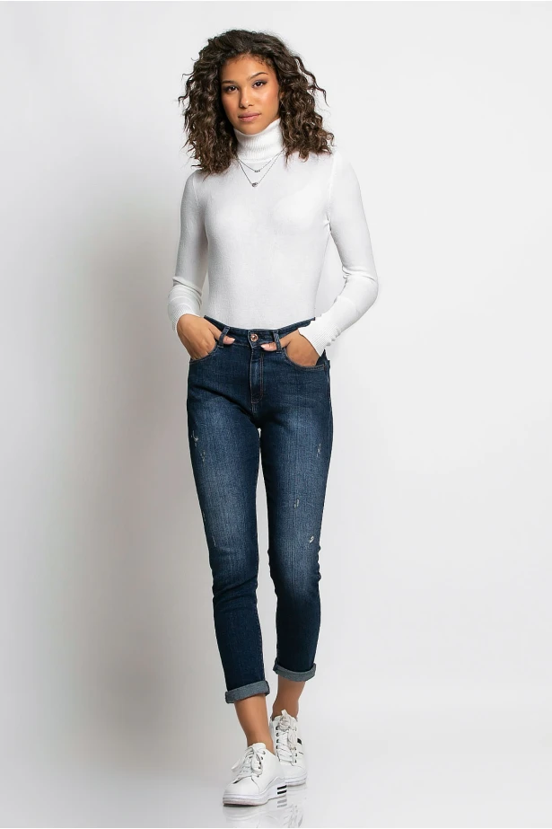 Jean loose fit μικρές φθορές μπλε σκούρο Jean loose fit μικρές φθορές μπλε σκούρο