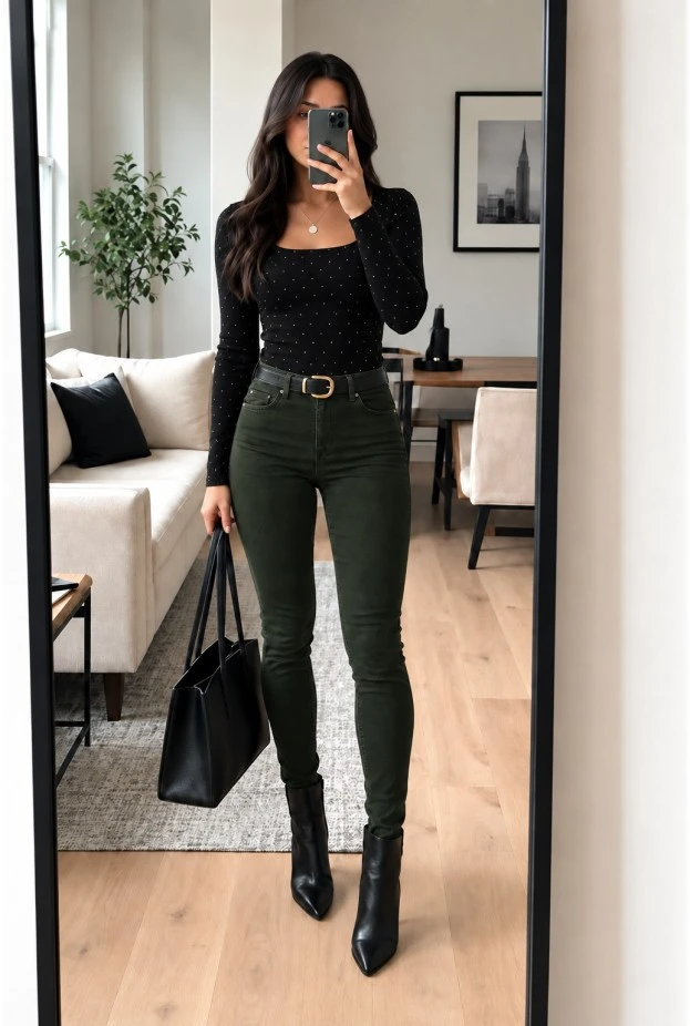 Jean loose fit μαλακό ύφασμα χακί σκούρο