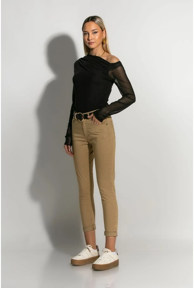 Jean loose fit μαλακό ύφασμα μπεζ