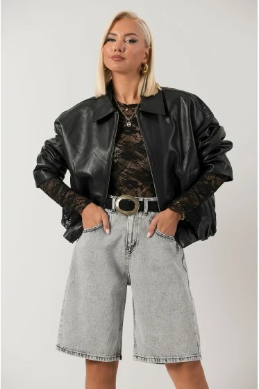 Jean baggy βερμούδα γκρι