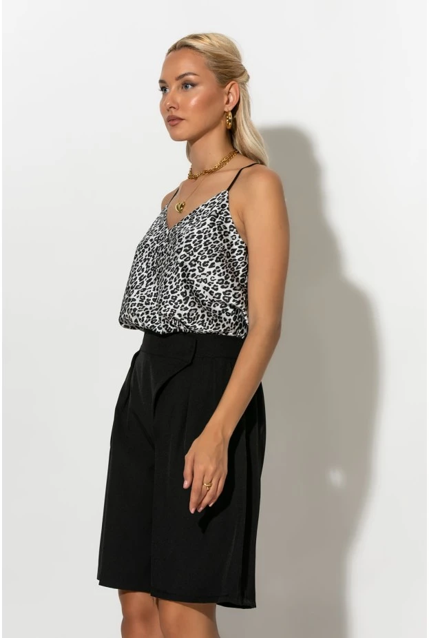 Leopard print μπλούζα τιραντέ γκρι