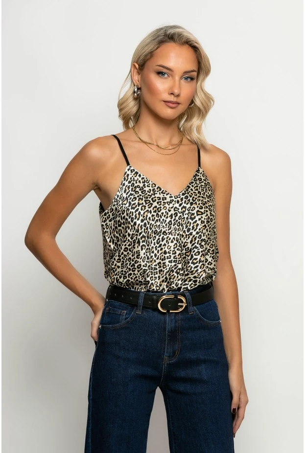 Leopard print μπλούζα τιραντέ μπεζ