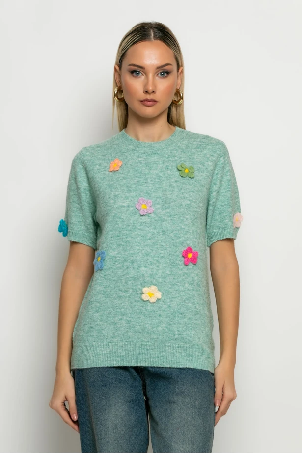 Πλεκτό με flower pach πράσινο