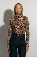 Μπλούζα με ψηλό λαιμό leopard print μπεζ Μπλούζα με ψηλό λαιμό leopard print μπεζ