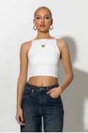 Crop top τιραντέ με τετράγωνη λαιμόκοψη λευκό Crop top τιραντέ με τετράγωνη λαιμόκοψη λευκό