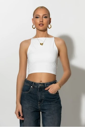 Crop top τιραντέ με τετράγωνη λαιμόκοψη σιέλ