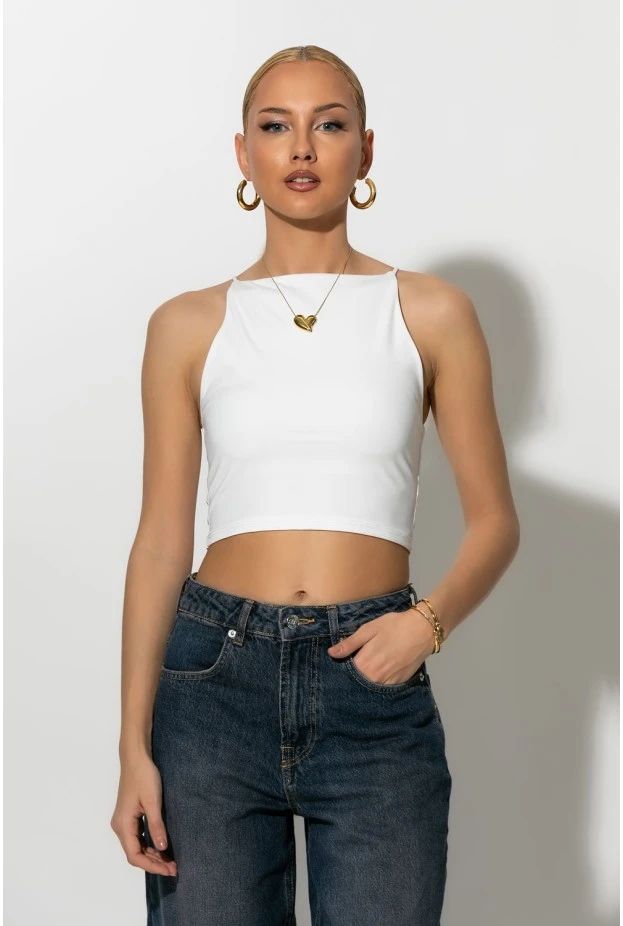 Crop top τιραντέ με τετράγωνη λαιμόκοψη λευκό