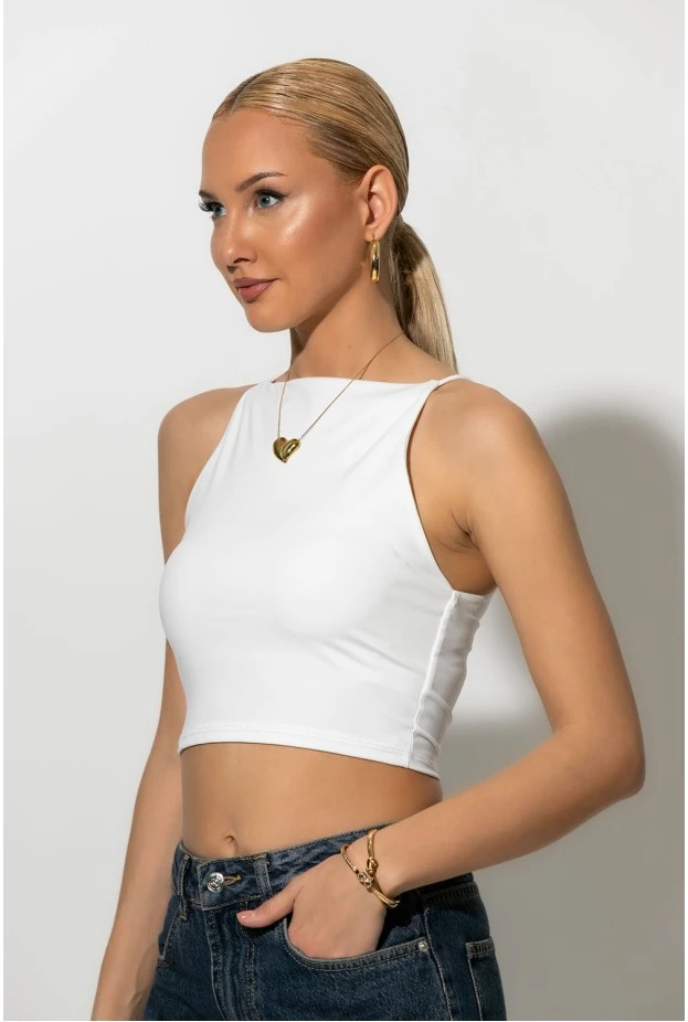 Crop top τιραντέ με τετράγωνη λαιμόκοψη λευκό