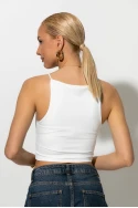 Crop top τιραντέ με τετράγωνη λαιμόκοψη λευκό Crop top τιραντέ με τετράγωνη λαιμόκοψη λευκό