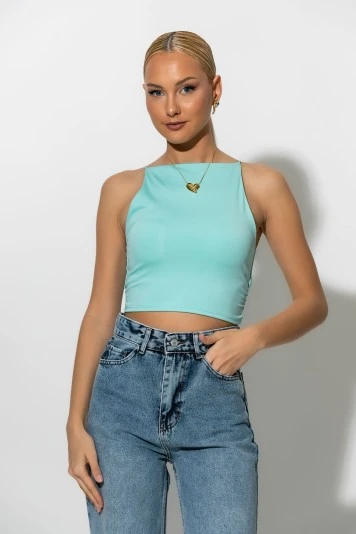 Crop top τιραντέ με τετράγωνη λαιμόκοψη σιέλ