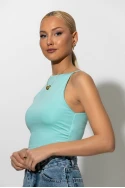 Crop top τιραντέ με τετράγωνη λαιμόκοψη τιρκουάζ Crop top τιραντέ με τετράγωνη λαιμόκοψη τιρκουάζ
