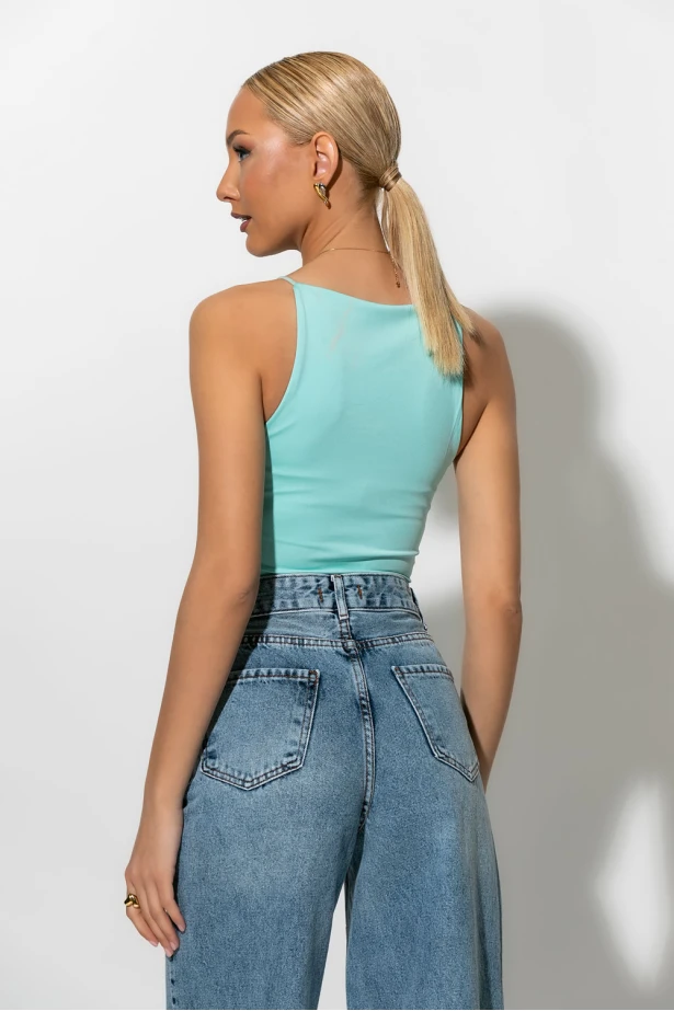 Crop top τιραντέ με τετράγωνη λαιμόκοψη τιρκουάζ Crop top τιραντέ με τετράγωνη λαιμόκοψη τιρκουάζ