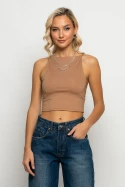 Crop top τιραντέ με τετράγωνη λαιμόκοψη μπεζ Crop top τιραντέ με τετράγωνη λαιμόκοψη μπεζ
