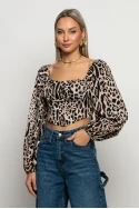 Cropped μπλούζα με μπαλούν μανίκια και cups λεοπάρ μπεζ Cropped μπλούζα με μπαλούν μανίκια και cups λεοπάρ μπεζ