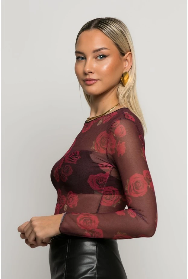 Κορμάκι τούλινο roses μπορντό