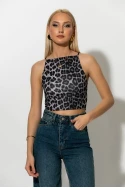 Crop top τιραντέ με τετράγωνη λαιμόκοψη leopard print γκρι Crop top τιραντέ με τετράγωνη λαιμόκοψη leopard print γκρι