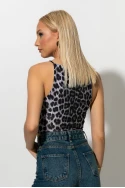 Crop top τιραντέ με τετράγωνη λαιμόκοψη leopard print γκρι Crop top τιραντέ με τετράγωνη λαιμόκοψη leopard print γκρι