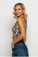 Crop top τιραντέ με τετράγωνη λαιμόκοψη leopard print μπεζ ανοιχτό Crop top τιραντέ με τετράγωνη λαιμόκοψη leopard print μπεζ ανοιχτό