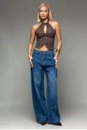Crop top halter με άνοιγμα στο στήθος καφέ