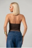 Crop top halter με άνοιγμα στο στήθος καφέ