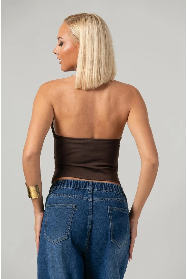 Crop top halter με άνοιγμα στο στήθος καφέ