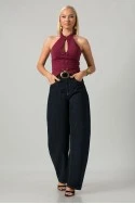 Crop top halter με άνοιγμα στο στήθος μπορντό