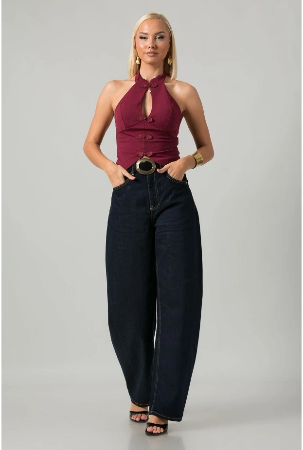 Crop top halter με άνοιγμα στο στήθος μπορντό