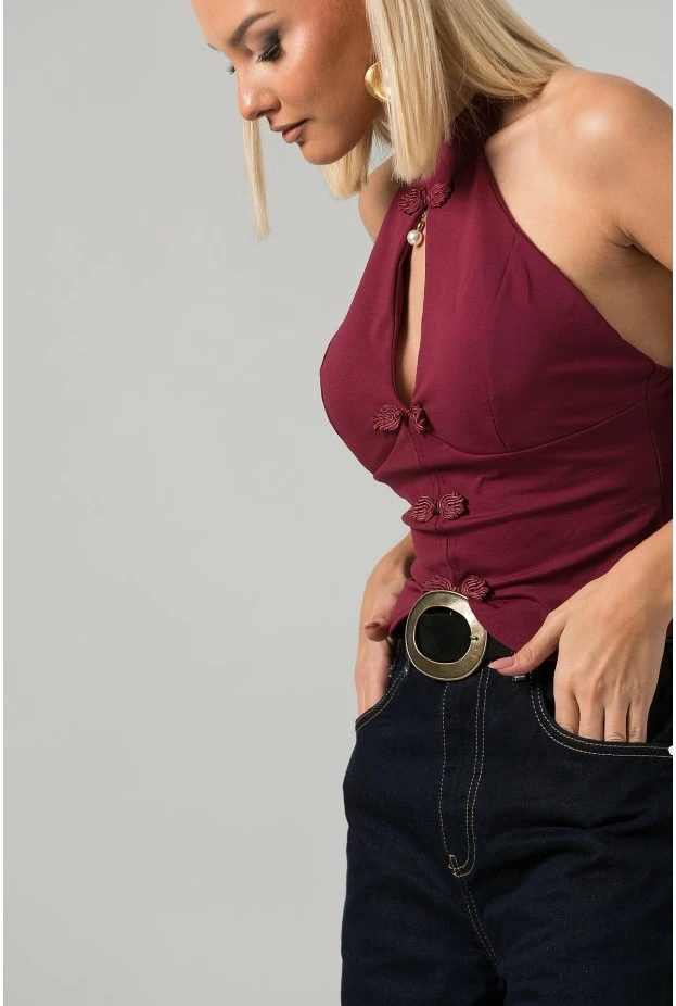 Crop top halter με άνοιγμα στο στήθος μπορντό