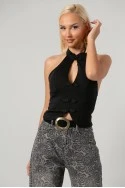 Crop top halter με άνοιγμα στο στήθος μαύρο