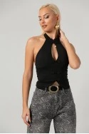 Crop top halter με άνοιγμα στο στήθος μαύρο