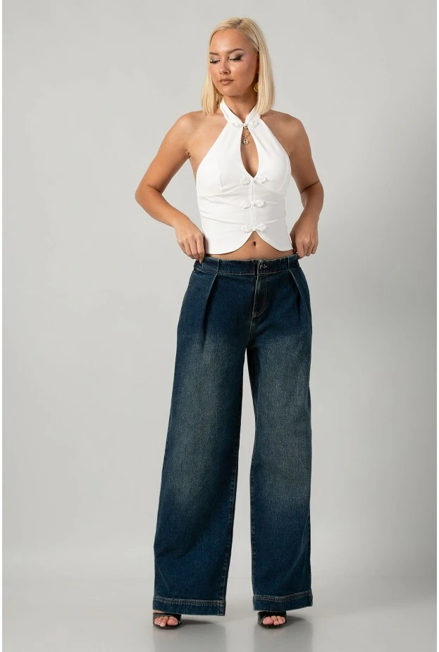 Crop top halter με άνοιγμα στο στήθος λευκό