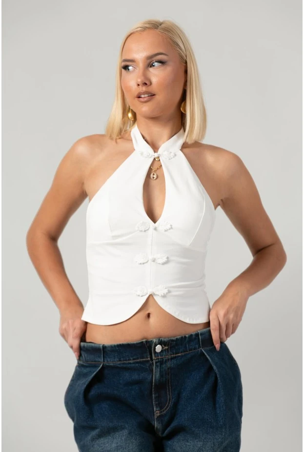 Crop top halter με άνοιγμα στο στήθος λευκό